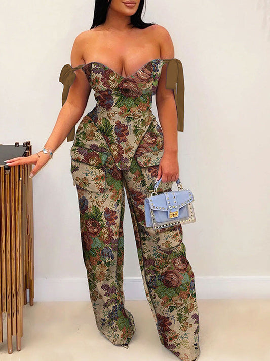 Tie-Shoulder Top & Cargo Pants Set