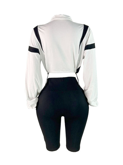 Contrast Crop Jacket & Biker Shorts Set
