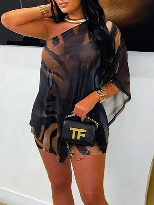 Printed Boat-Neck Top & Skirt Set