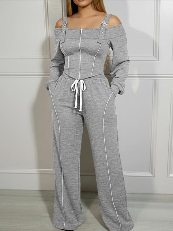 Cold-Shoulder Zip Top & Pants Set