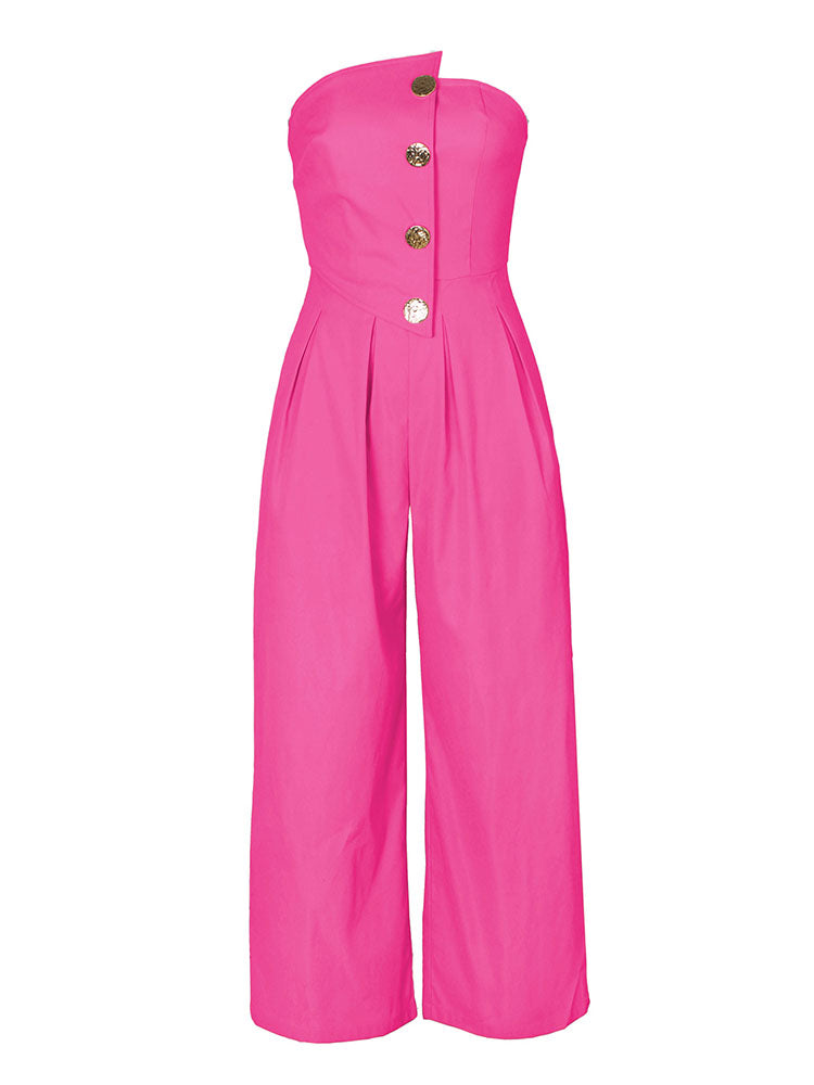 Strapless Button Wide Jumpsuit