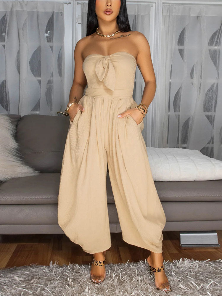 Brunch Tie-Front Strapless Jumpsuit