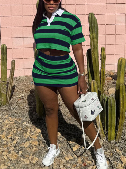 Striped Polo & Skirt Set
