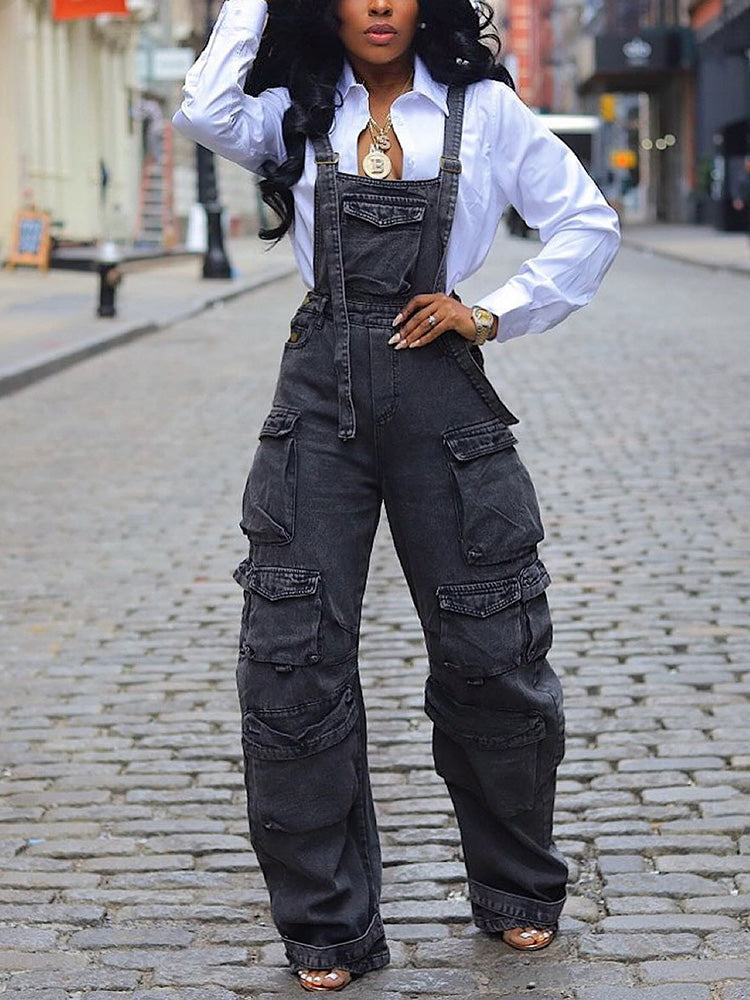 Denim Cargo Pocket Overalls