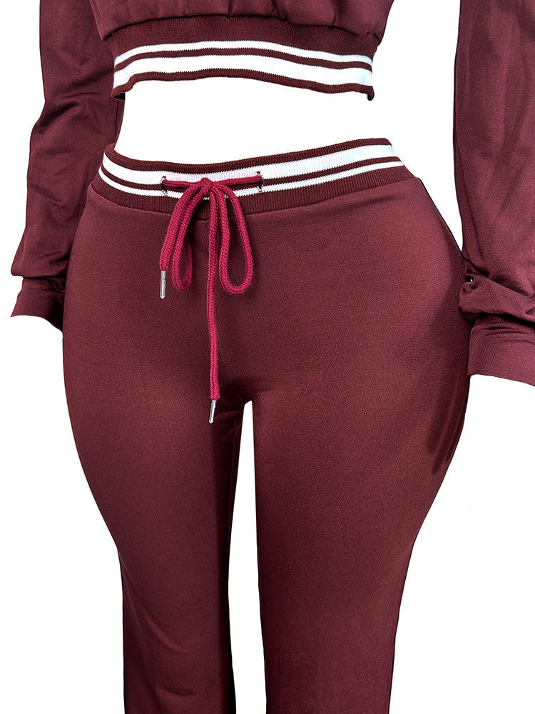 Contrast Polo Crop Top & Flared Pants Set