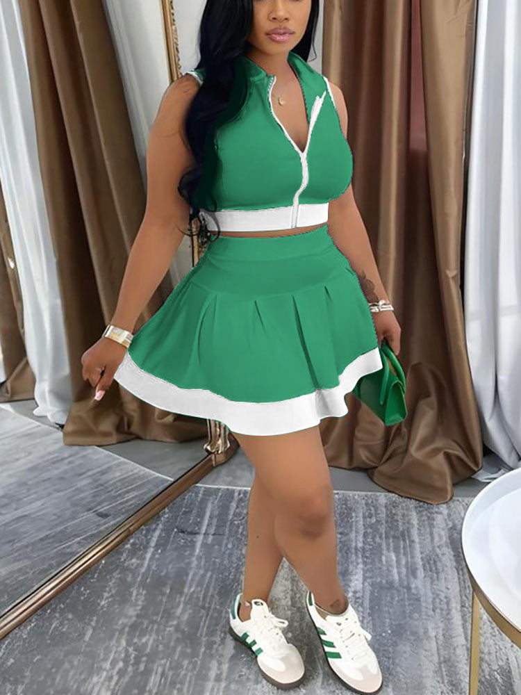 Sporty Ribbed Crop Top & Skirt Set