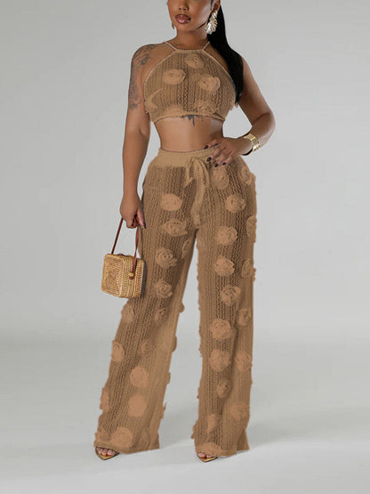 Floral Halter Top & Wide Pants Set