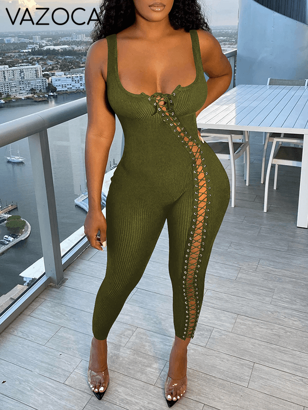 Lace-Up Sleeveless Jumpsuit