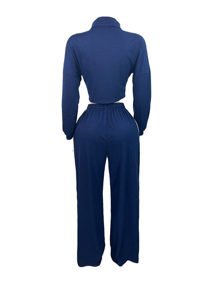 Contrast Zip-Front Jacket & Wide Pants Set