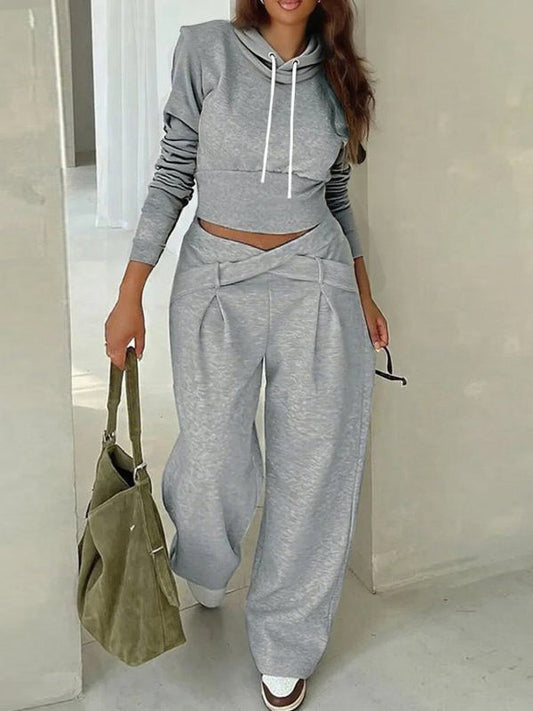 Solid Hoodie & Cross Pants Set