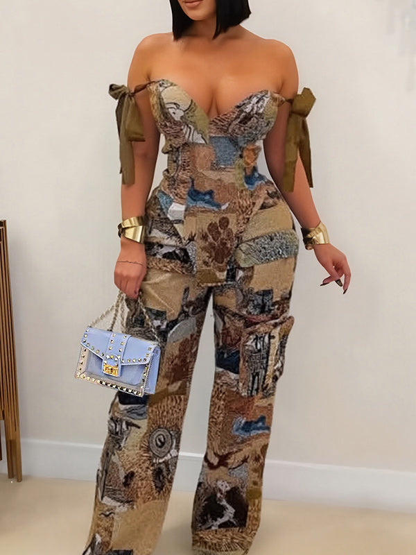 Tie-Shoulder Top & Cargo Pants Set