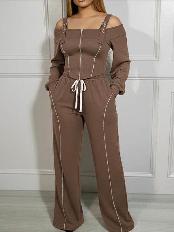 Cold-Shoulder Zip Top & Pants Set