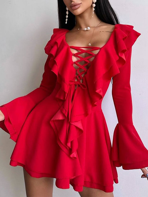 Ruffle Lace-Up Dress