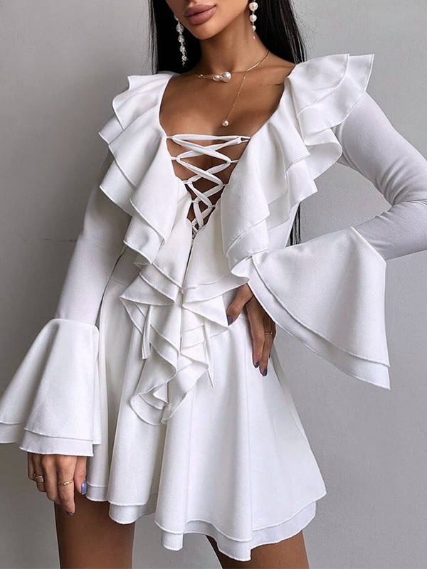 Ruffle Lace-Up Dress