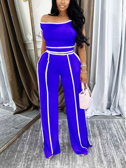Contrast Off Shoulder Top & Pants Set