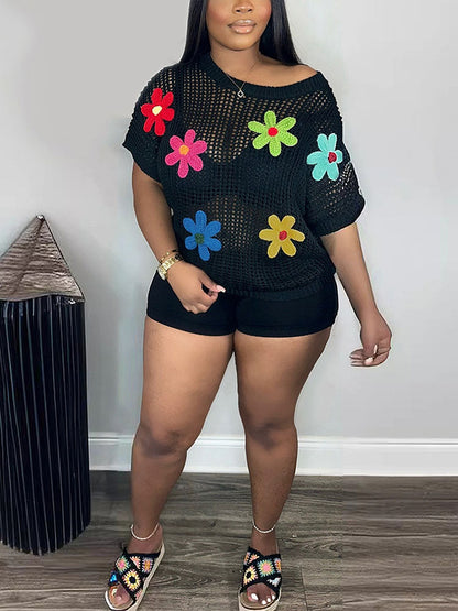 Beach Floral Crochet Knit Top