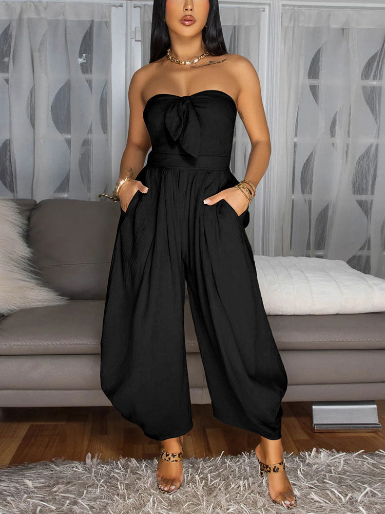 Brunch Tie-Front Strapless Jumpsuit
