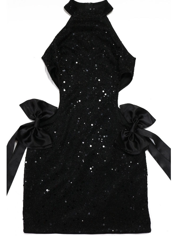 Sequin Cutout With Bow Mini Dress