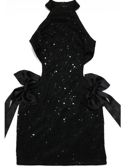 Sequin Cutout With Bow Mini Dress