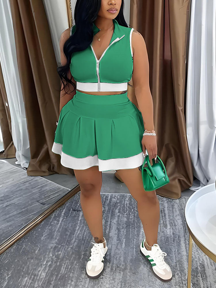 Sporty Ribbed Crop Top & Skirt Set