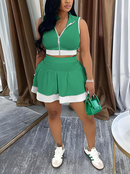 Sporty Ribbed Crop Top & Skirt Set