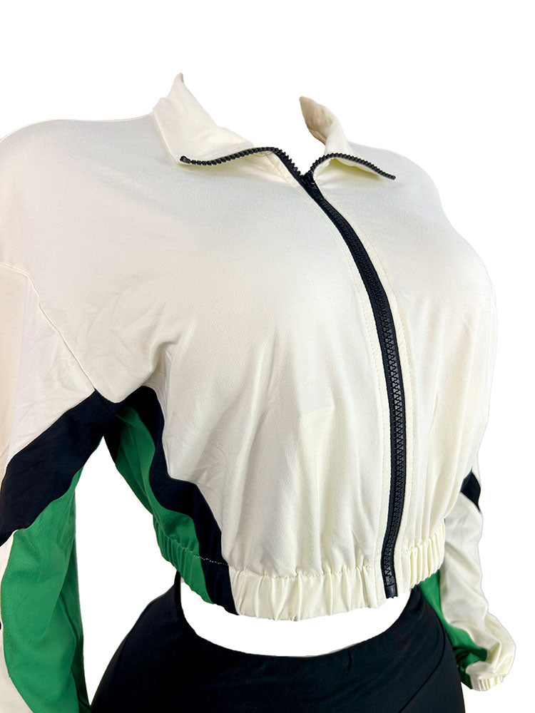 Colorblock Zip-Up Jacket & Biker Shorts Set