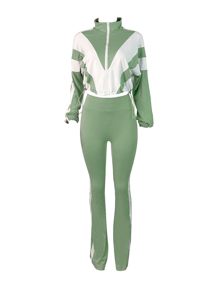 Sporty Contrast Jacket & Leggings Set