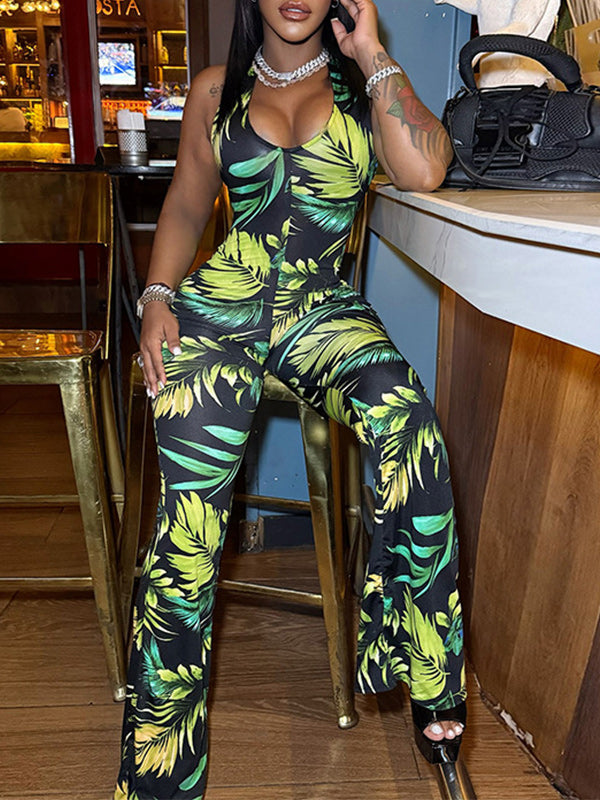 Printed Flared Halter Jumpsuit
