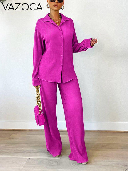 Pleated Shirt & Wide Pants Set