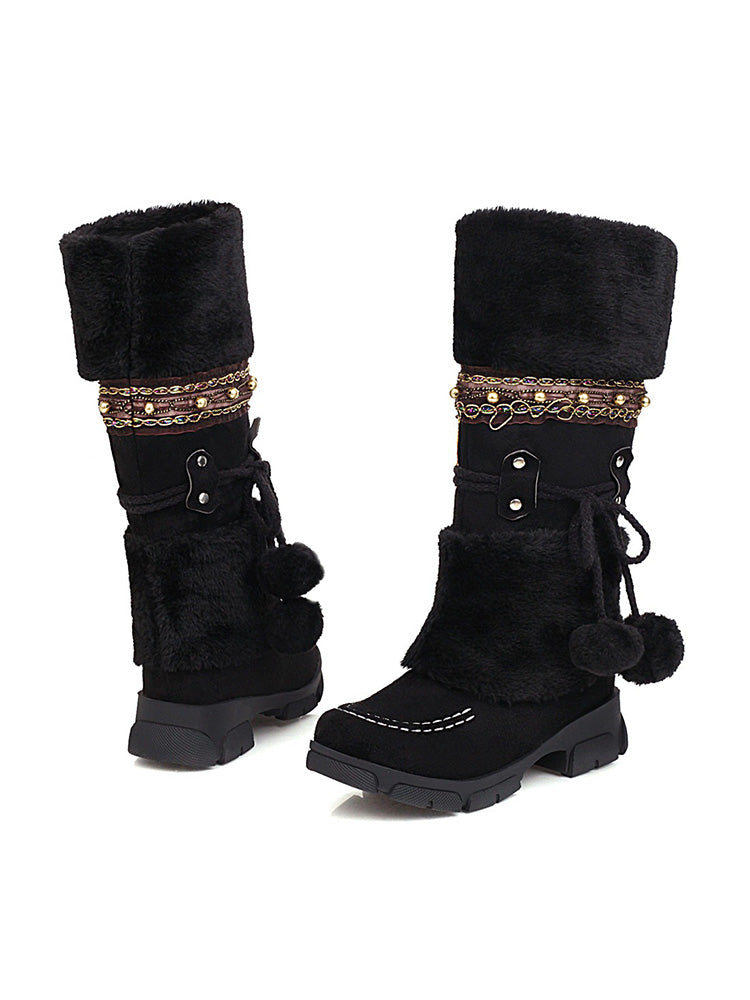 Suede Pom-Pom Snow Boots