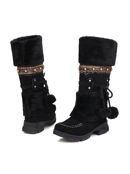 Suede Pom-Pom Snow Boots