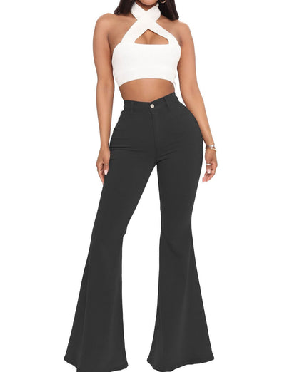 High-Waisted Slim Versatile Fit Stretch Flare Jeans Black