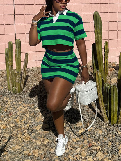 Striped Polo & Skirt Set
