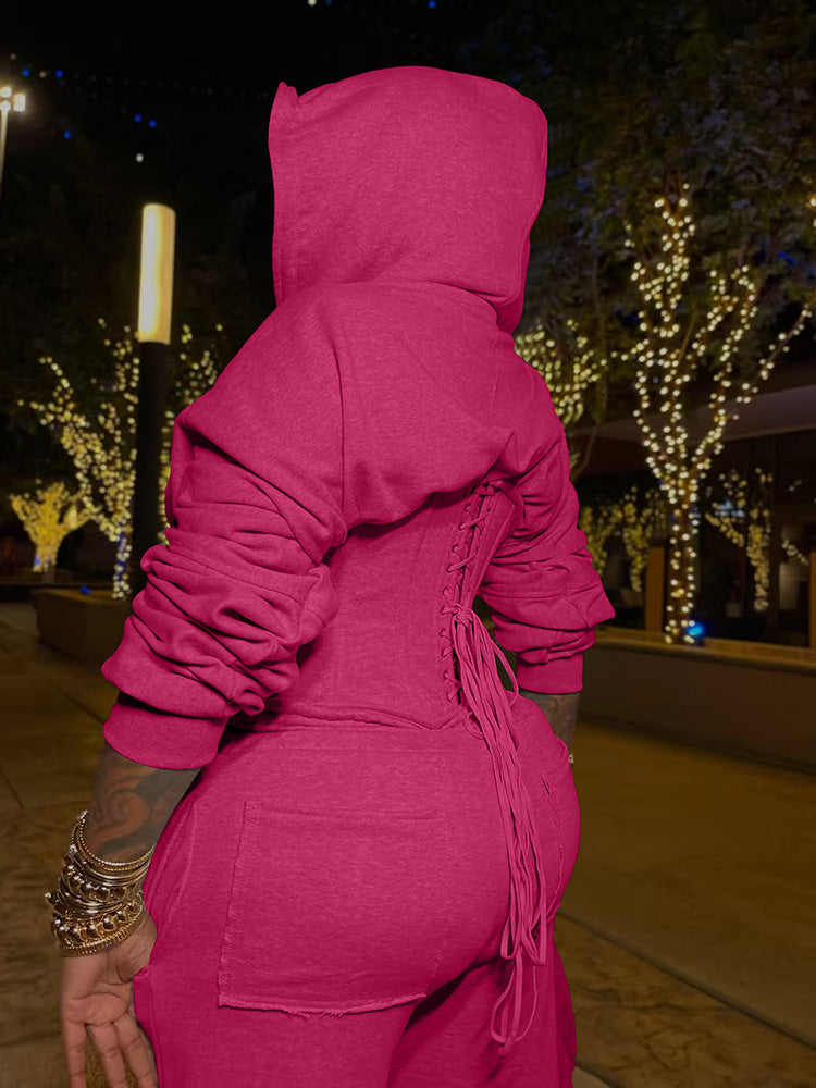 Corset Hoodie Jacket & Wide Pants Set
