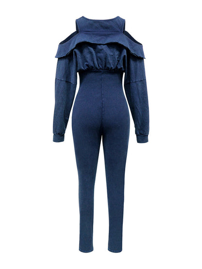 Washed Cold Shoulder Jumpsuit
