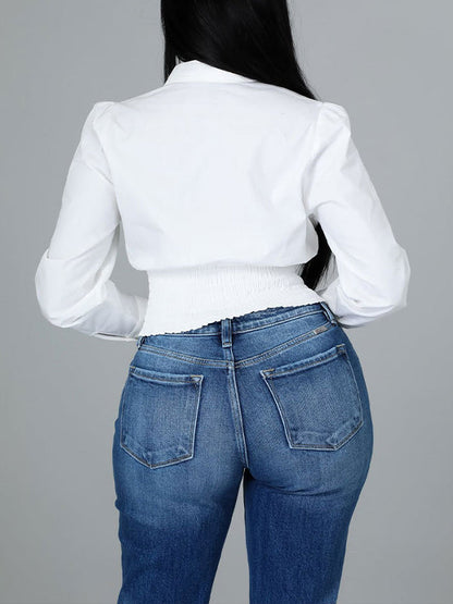 Smocked Lace-Up Shirt