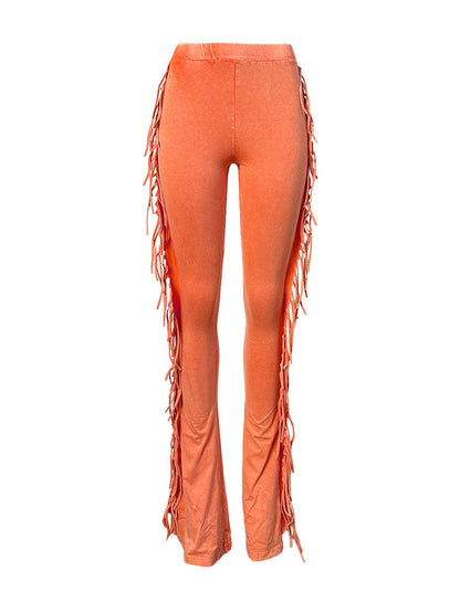 Washed Fringe Flare Pants