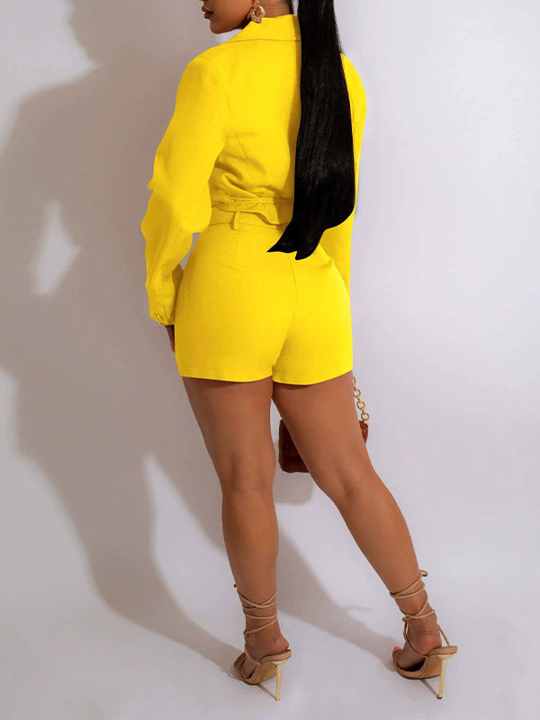 Solid Tied Blazer & Shorts Set