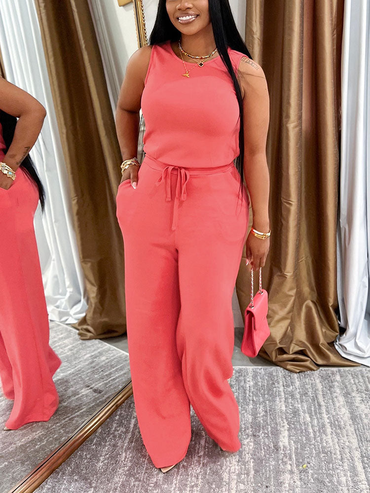 Leisure Sleeveless Wide-Leg Jumpsuit