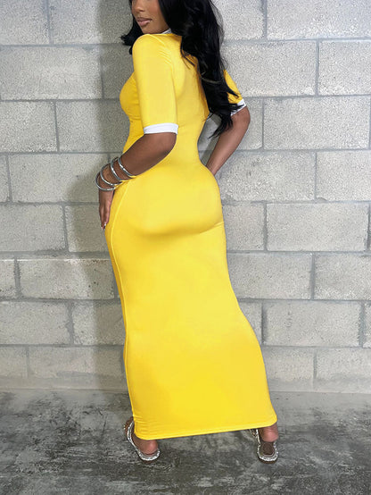 Contrast Polo Bodycon Maxi Dress