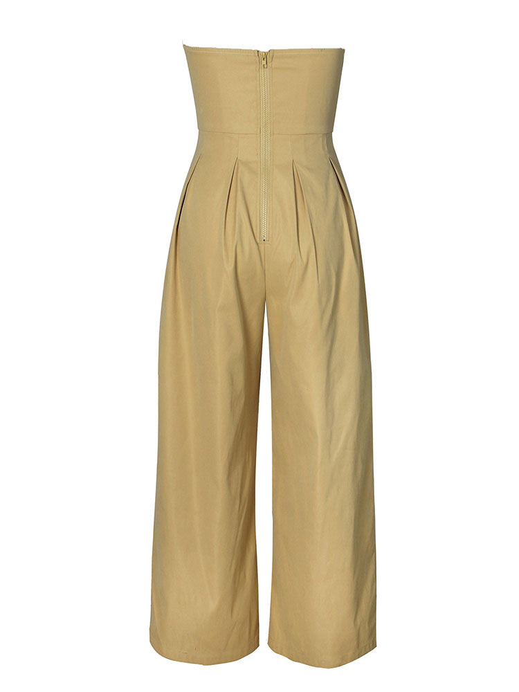 Strapless Button Wide Jumpsuit