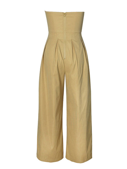 Strapless Button Wide Jumpsuit