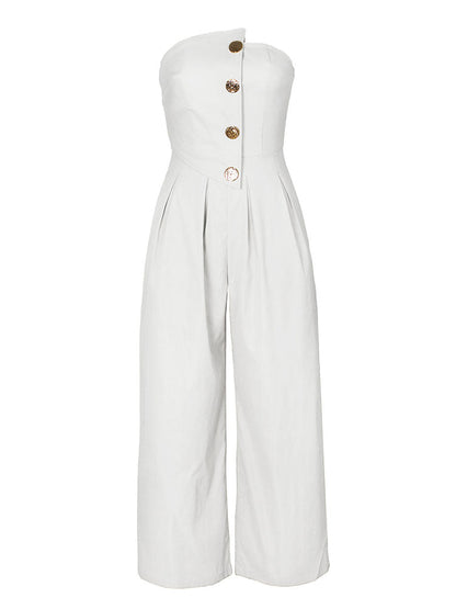 Strapless Button Wide Jumpsuit