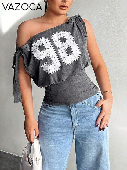 Printed Boat-Neck Tied Tee