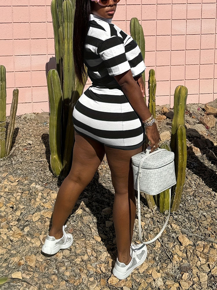 Striped Polo & Skirt Set