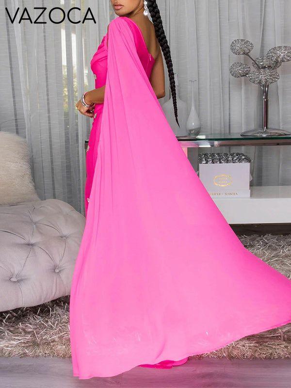 Draped One-Shoulder Slit Dress