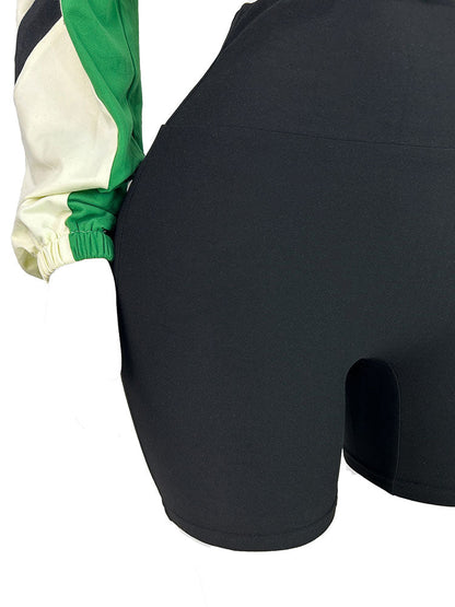 Colorblock Zip-Up Jacket & Biker Shorts Set