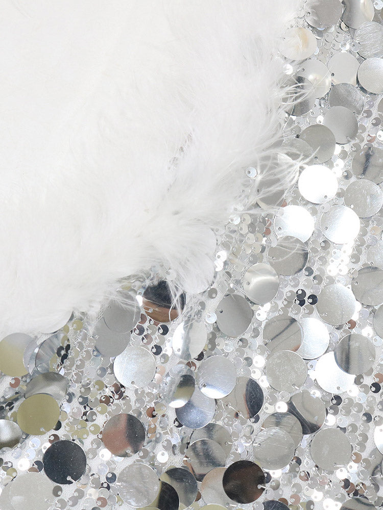 Sequin Fur Slit Dress