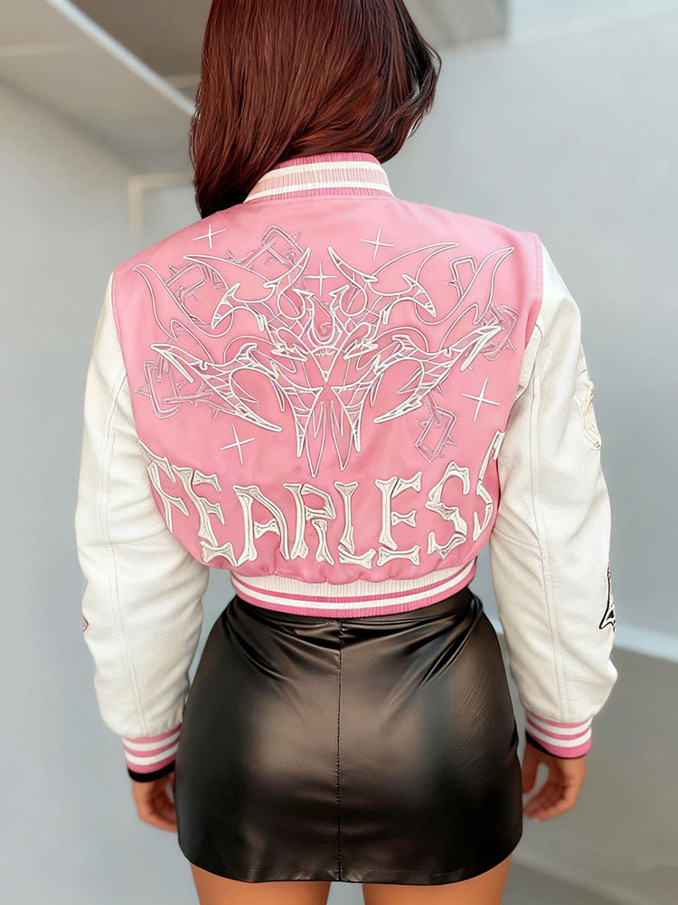 Contrast Cropped Varsity Jacket