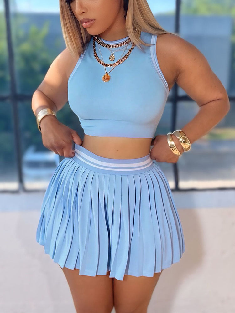 Crop Top & Pleated Tennis Skirt Set